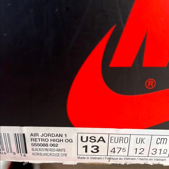 Nike Air Jordan 1 Retro High OG Black and White Sneakers with Red Laces - Picture 11 of 15